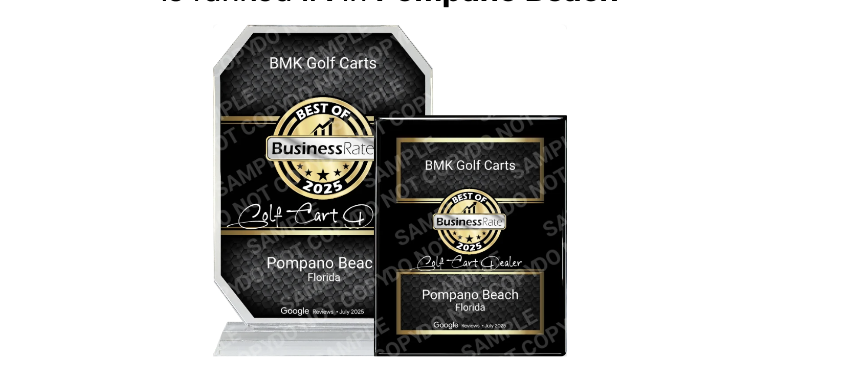 BMK Golf Carts awarded Best Golf Cart Dealer in Pompano Beach Florida by BusinessRate
